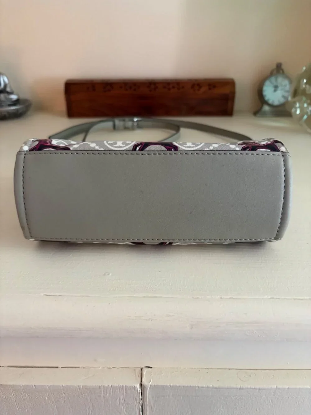 Tory Burch Mini Ella Horse Tote Crossbody Gray & Magenta